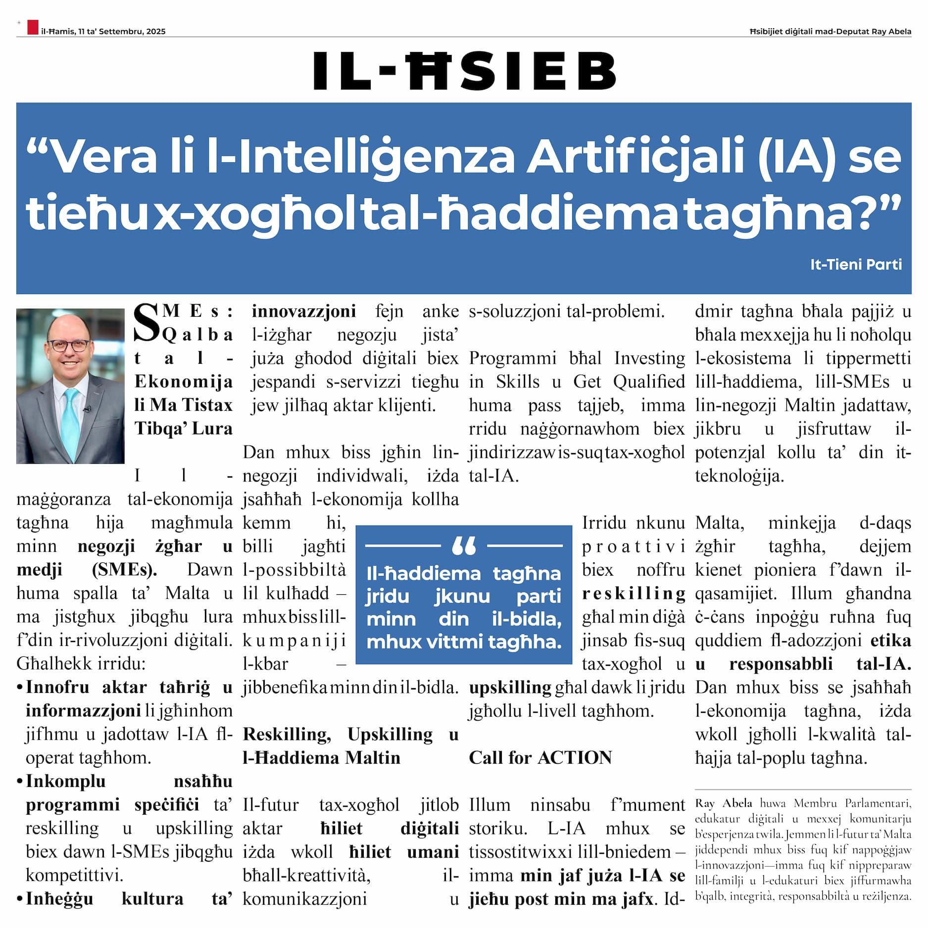 Ray Abela — article excerpt, Il-Ħsieb, September 11, 2025